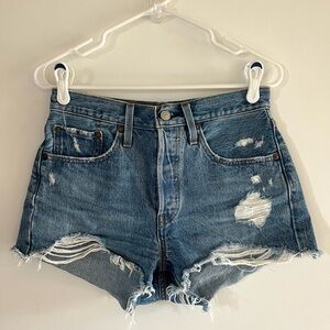 Levi’s 501 High Rise Denim Shorts W27 Distressed Cutoff Raw Hem
